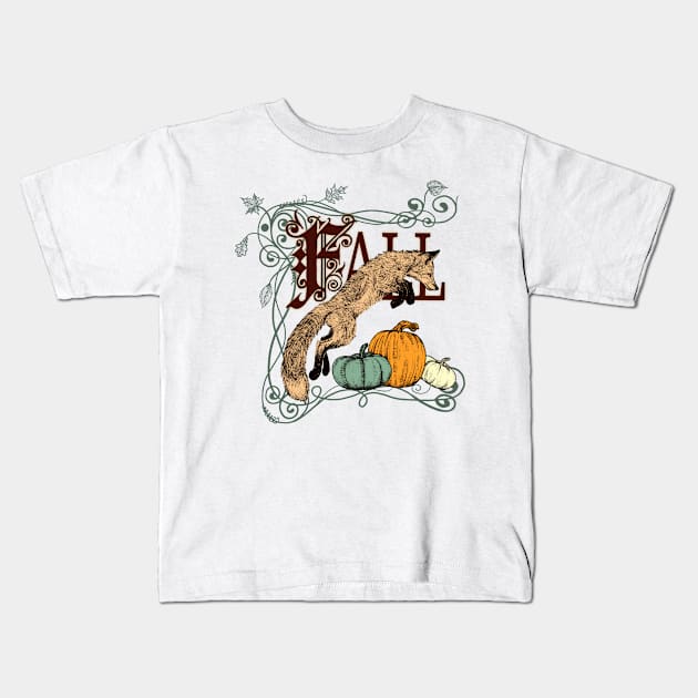 Fall Fox Kids T-Shirt by The art of Kai